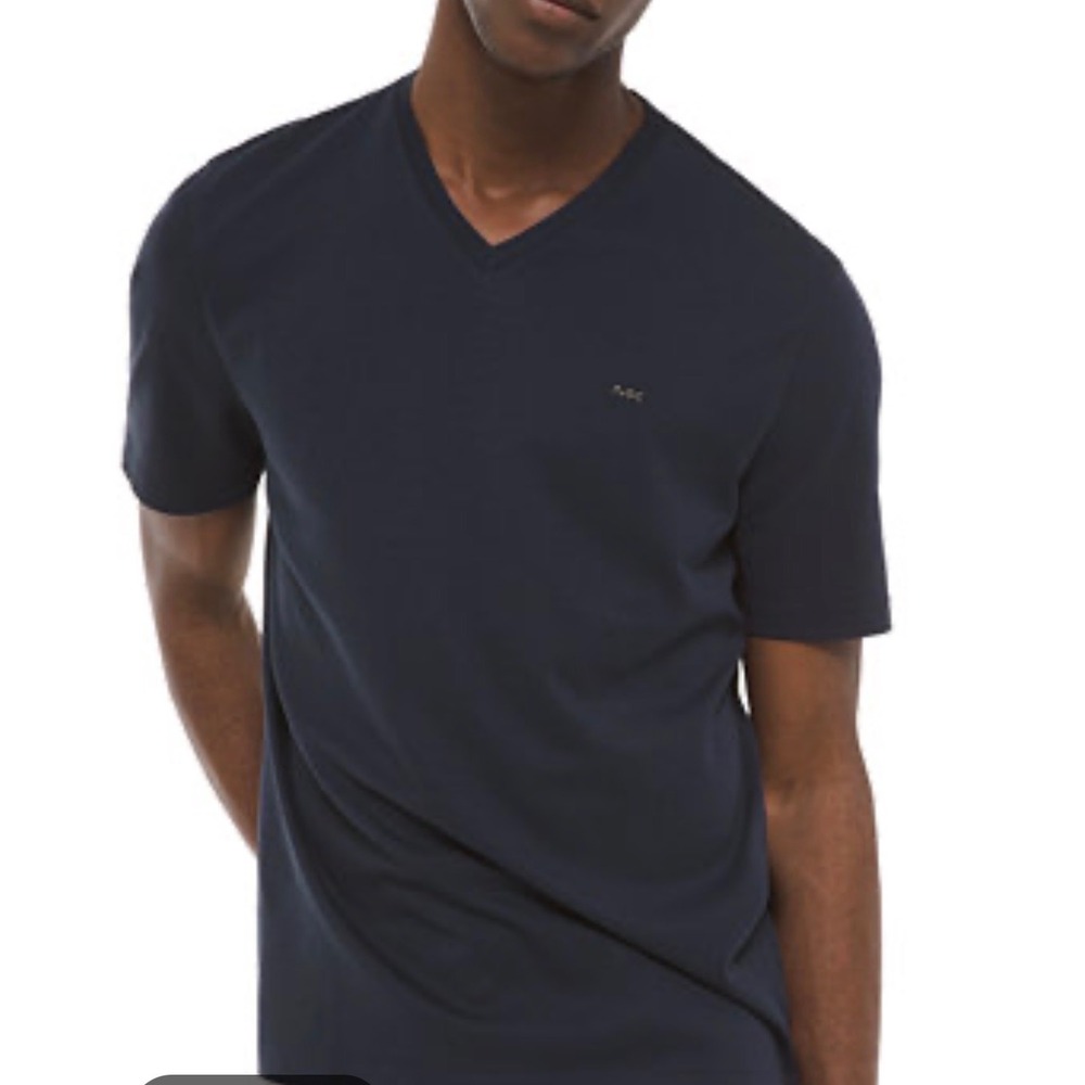 Michael Kors V-Neck T-Shirt Mens Large Navy Blue Cotton Preloved